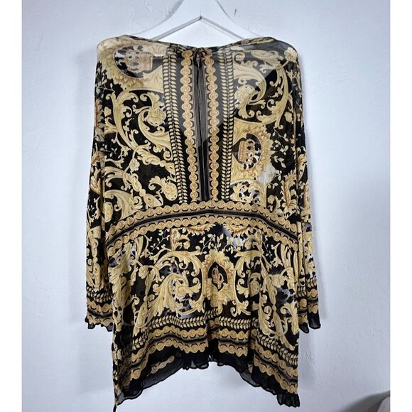 ECI New York Womens Baroque Print Tunic Top Size 3X Black Gold Long Sleeve Boho - Picture 2 of 8